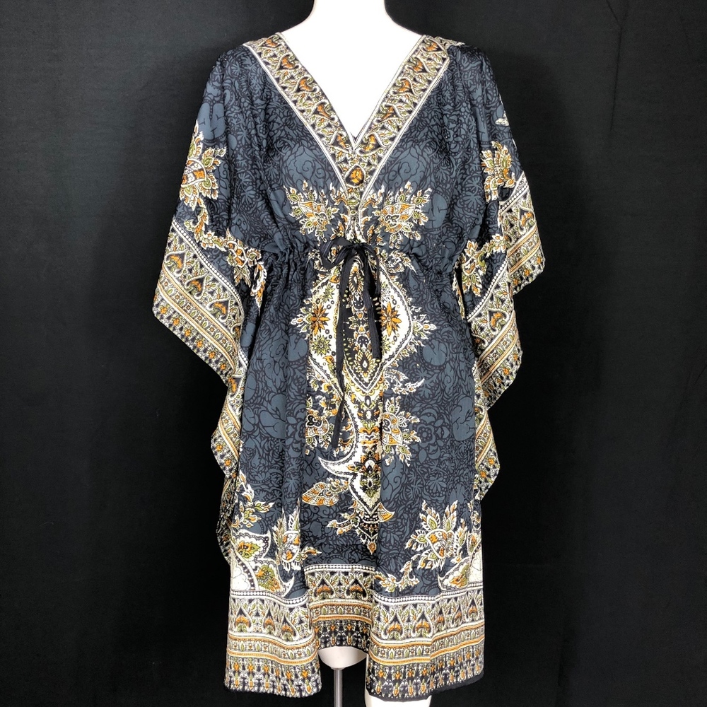 Fashion Zone Boho Blue and Gold Tunic Dress H527